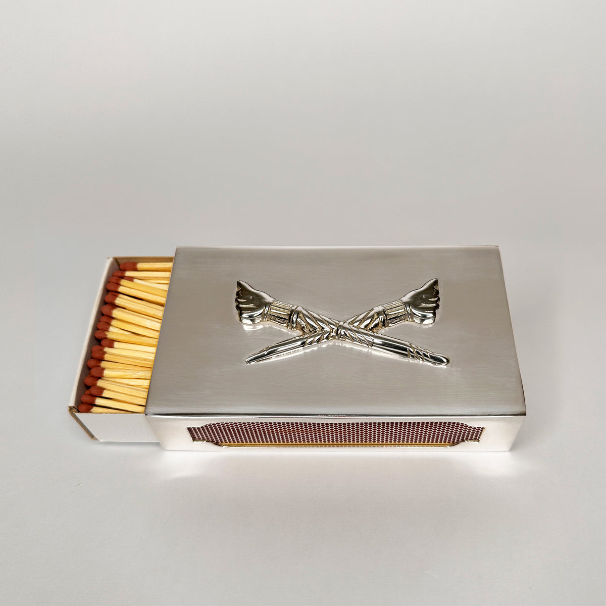 open Silver Matchbox Sleeve with matches