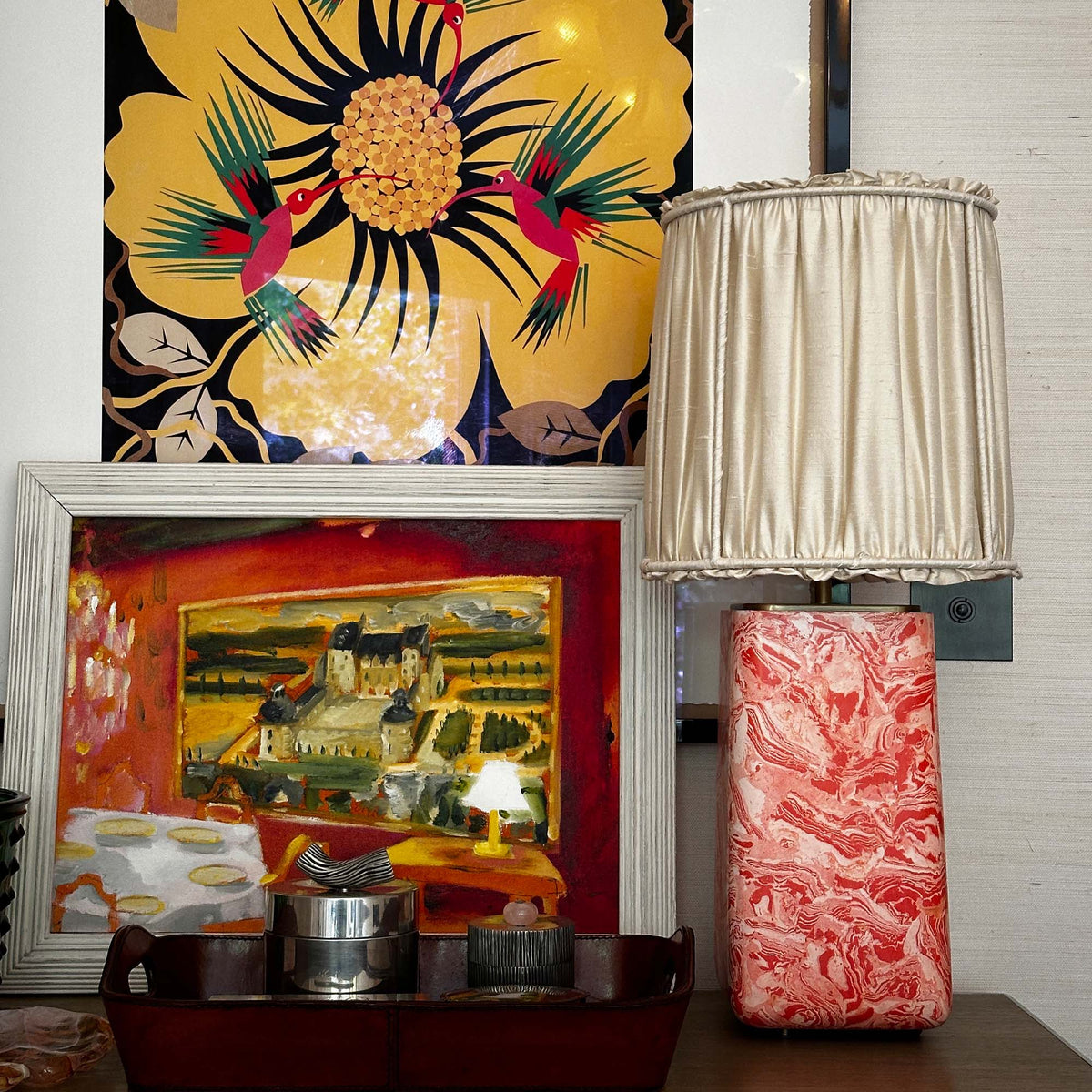 Warford Scagliola Table Lamp with Shade - H 313mm
