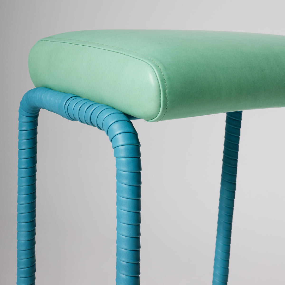 Easton Counter Stool - Fern and Teal close up angled view